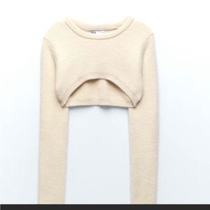 Zara Knit Arm Warmer Sweater, Stone, Size Small